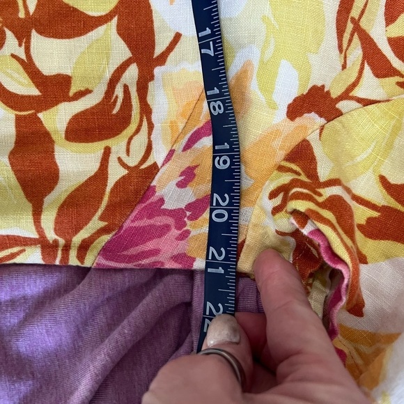 VINTAGE LOOK 100% LINEN HOT COTTON MARK WARE MED SHIFT DRESS PINK YELLOW FLORAL - Picture 7 of 8